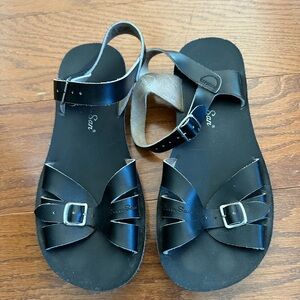 Salt Water Sandals by Hoy Black Leather Bow Strap Sandals